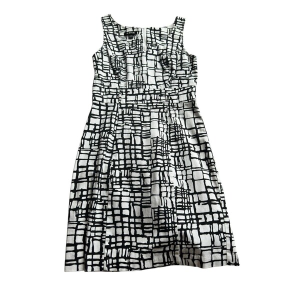 A Byer Black White Abstract Print Dress Sleeveless Fit Flare Size 5 Mod 60s - Picture 10 of 15